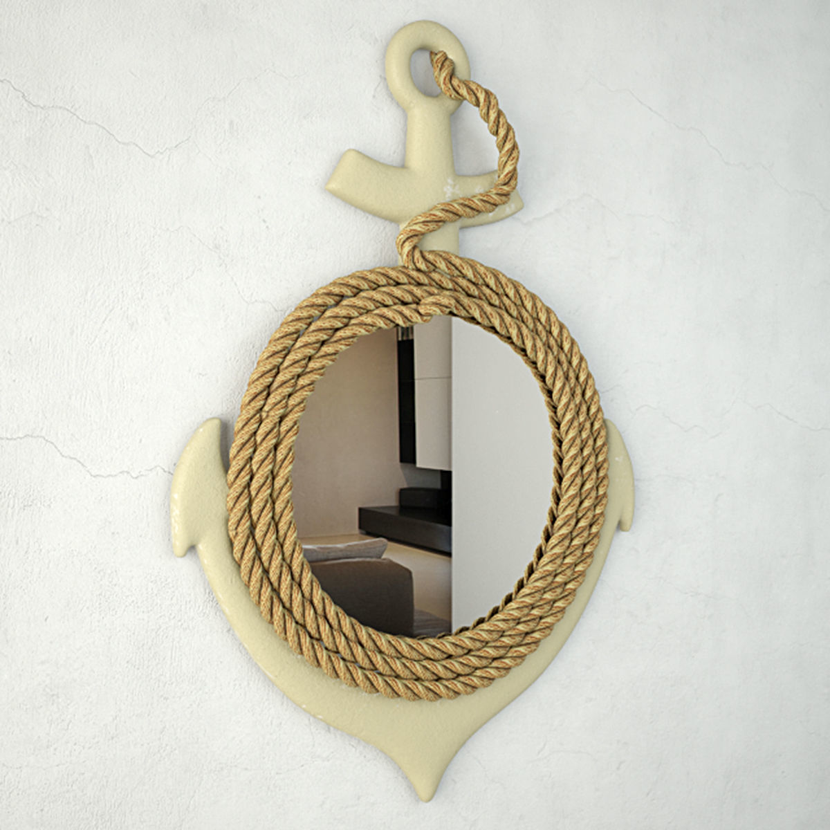 Anchor Wall Mirror with Rope 3D model_2