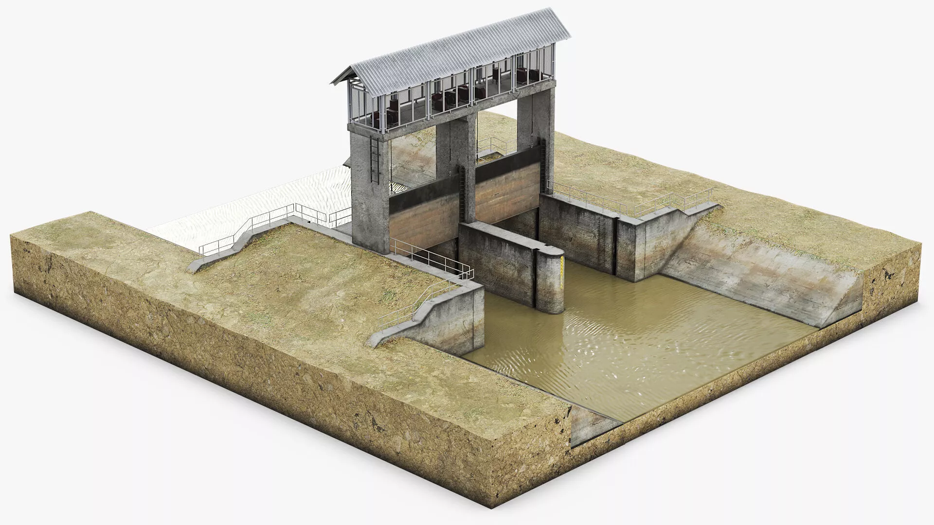 Hydraulic Canal Lock Gate System Rigged 3D model