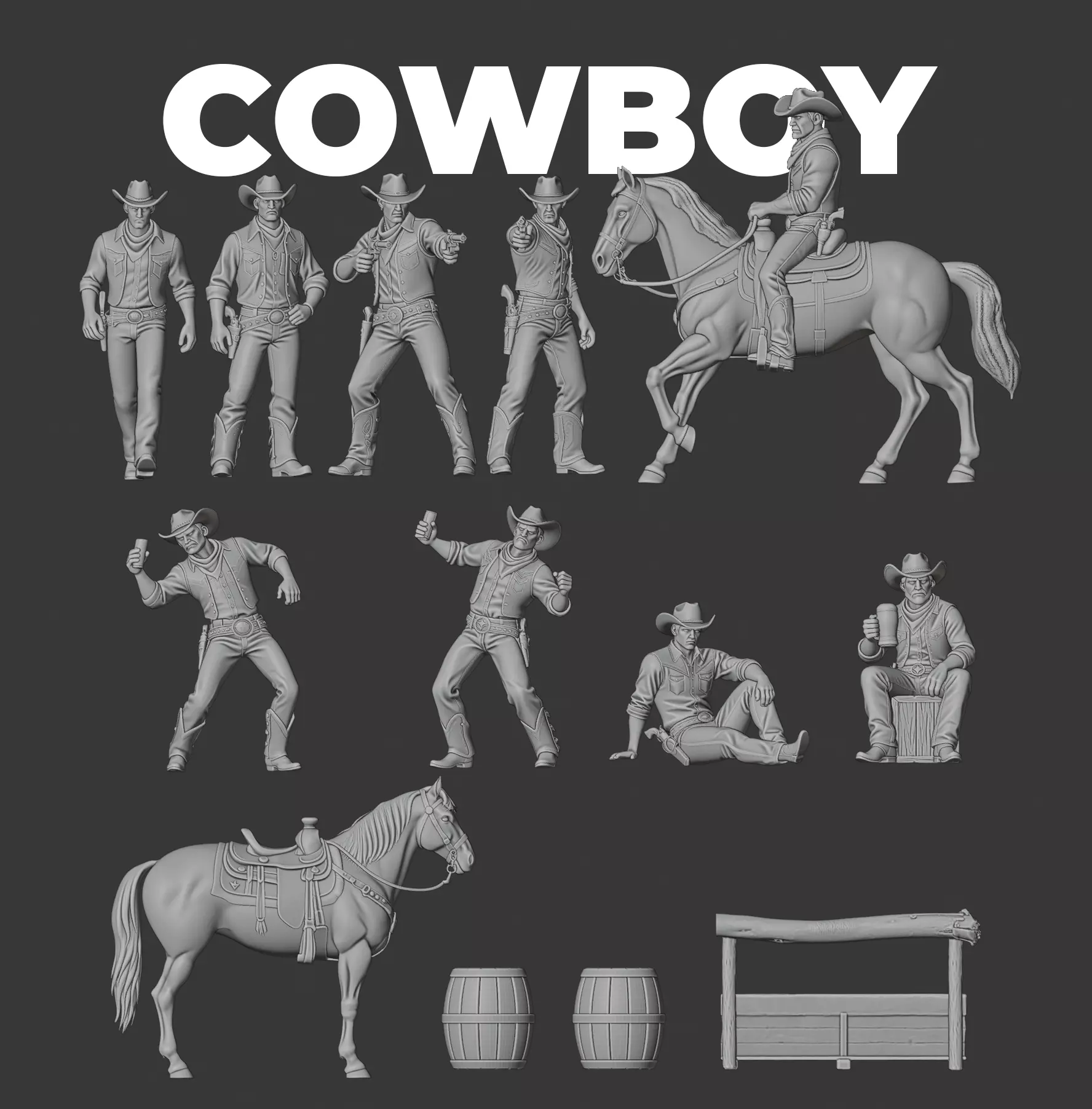 Cowboy diorama figure 3D print model