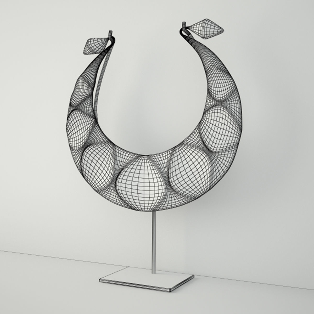 Tribal Metal Necklace on Stand 3D model_3