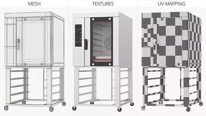 Commercial Convection Oven with Mobile Stand 3D model 7