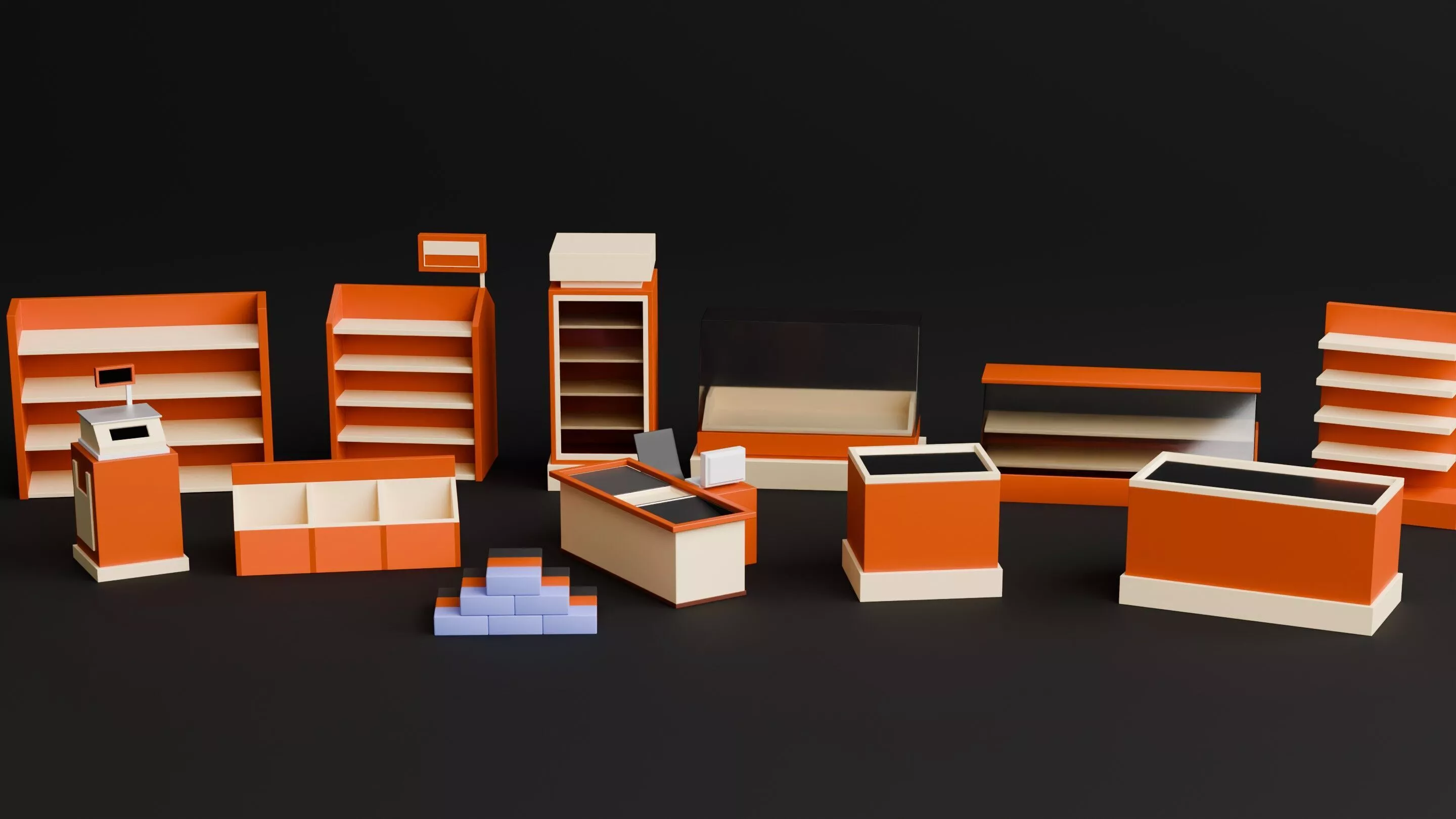 Low Poly Store Shelves and Supermarket Rack Pack Free low-poly 3D model