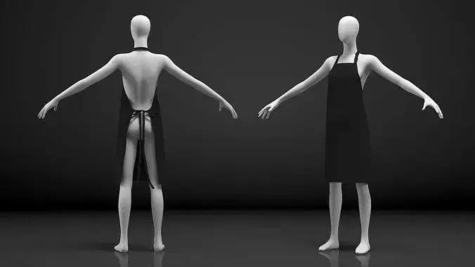 Black Cooking Apron on Female Mannequin 3D model 7