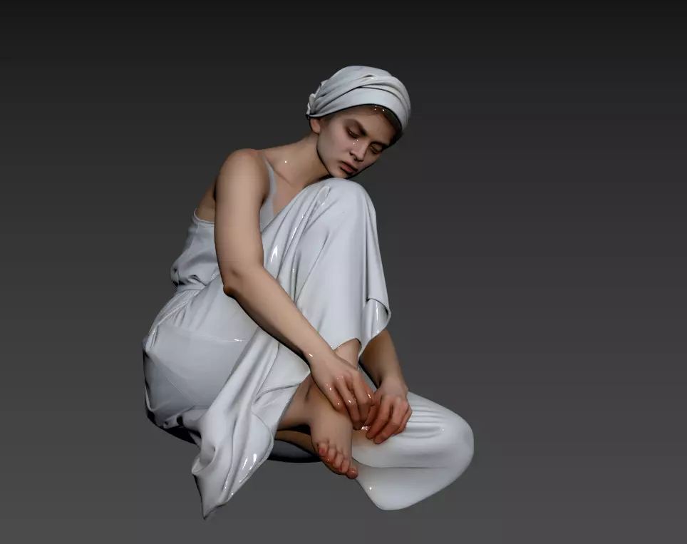 A13- - a woman wearing a headscarf and bathrobe taking a bath 3D model
