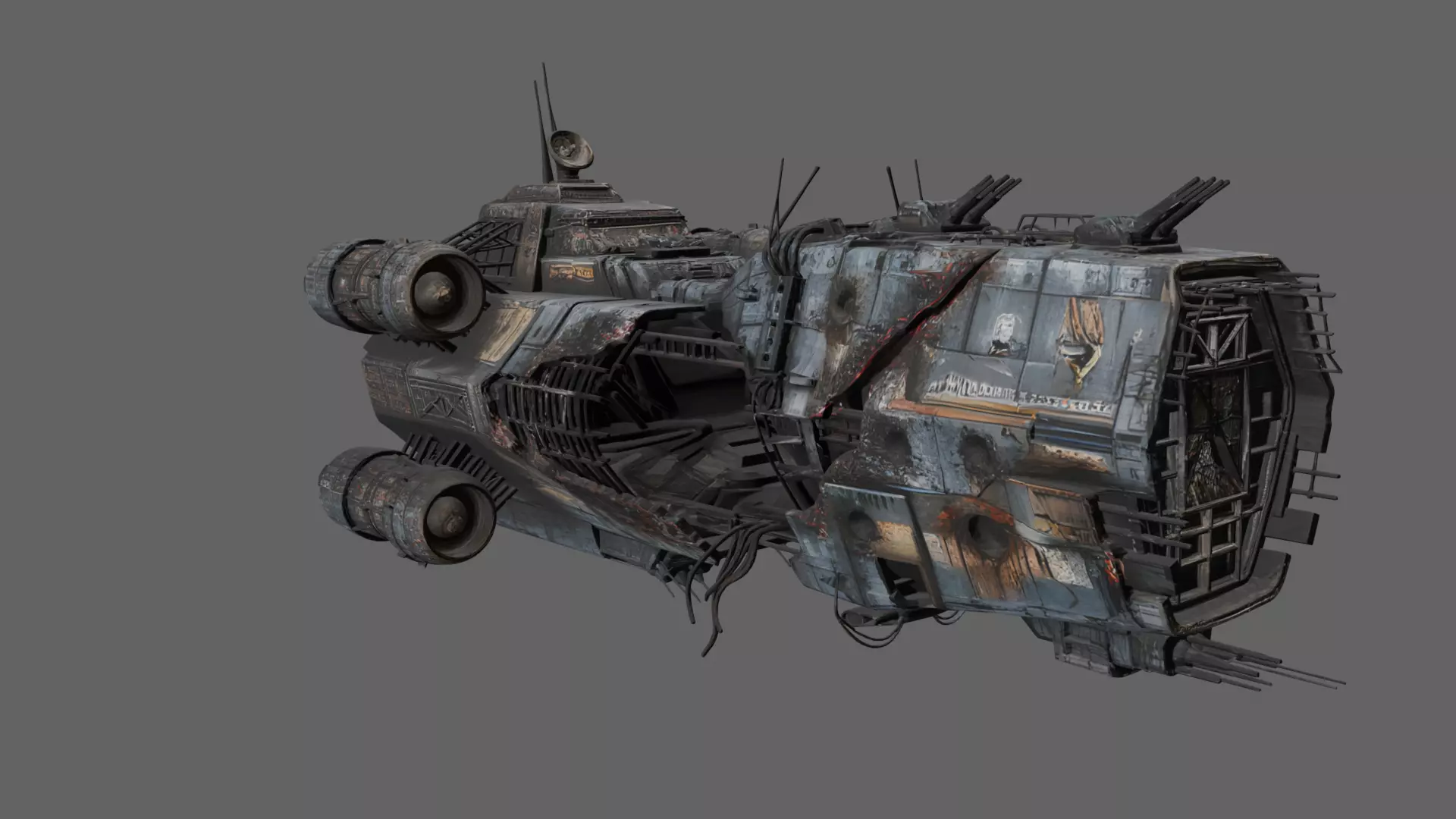 Old Sci-fi Armored Dropship with Damages 3D model