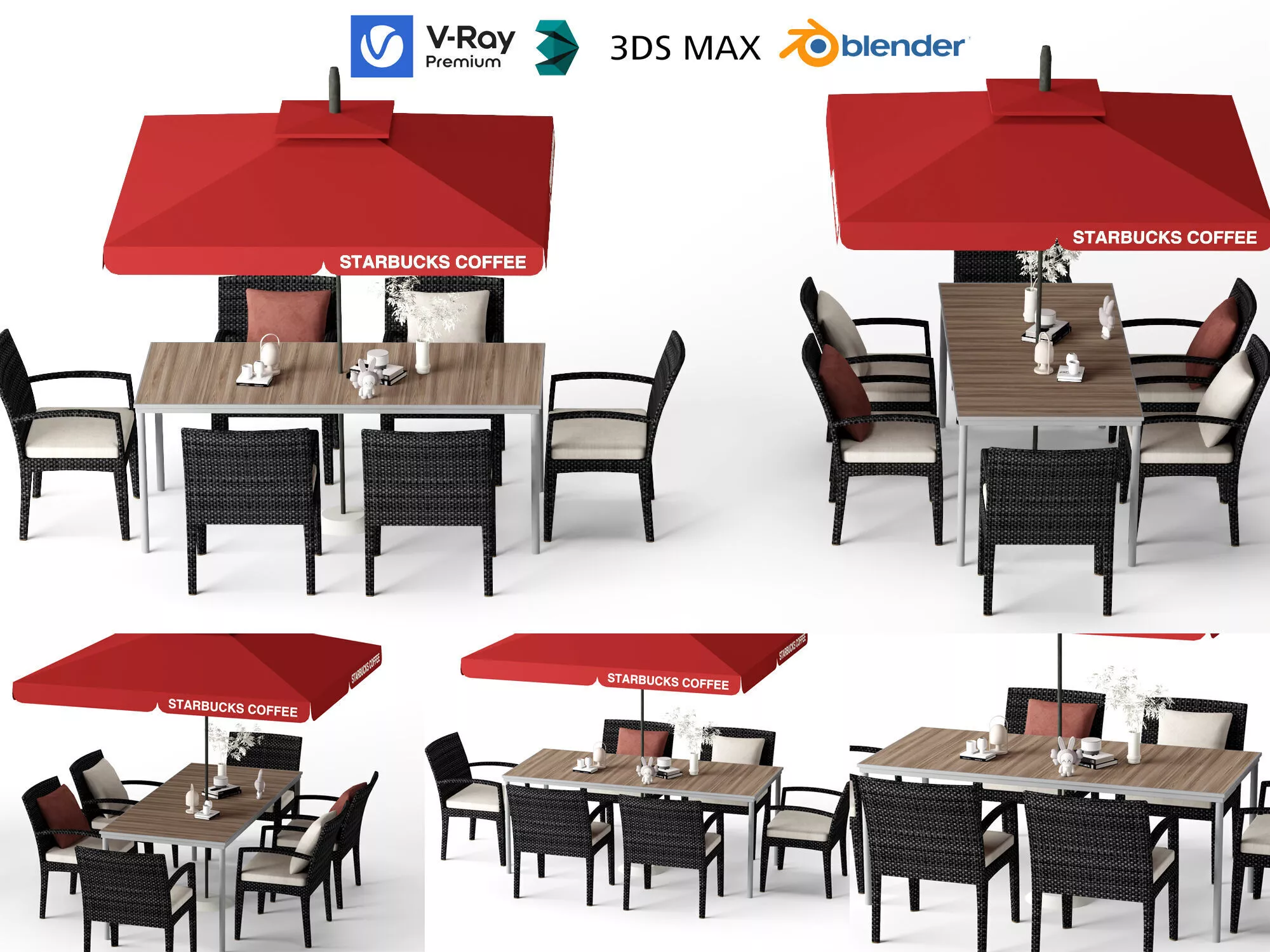 Outdoor cafe terrace furniture set Low-poly 3D model