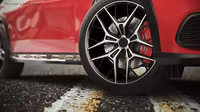 Modern Car Alloy Rim Multi Spoke Silver 3D model 2