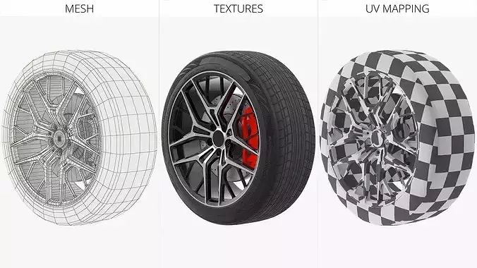 Modern Car Alloy Rim Multi Spoke Silver 3D model 7