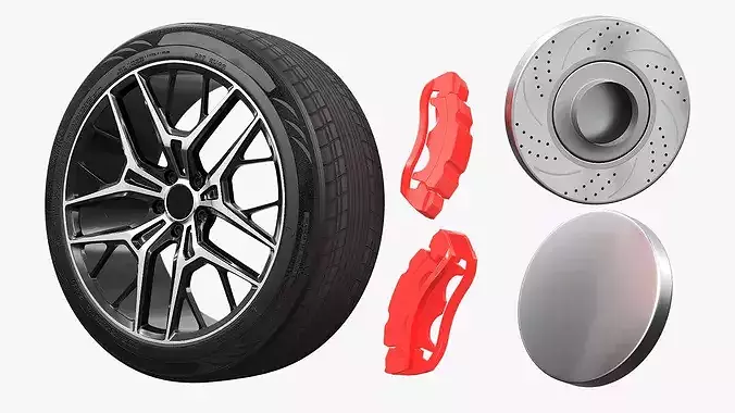 Modern Car Alloy Rim Multi Spoke Silver 3D model 6