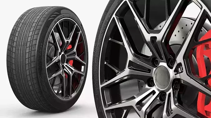 Modern Car Alloy Rim Multi Spoke Silver 3D model 3