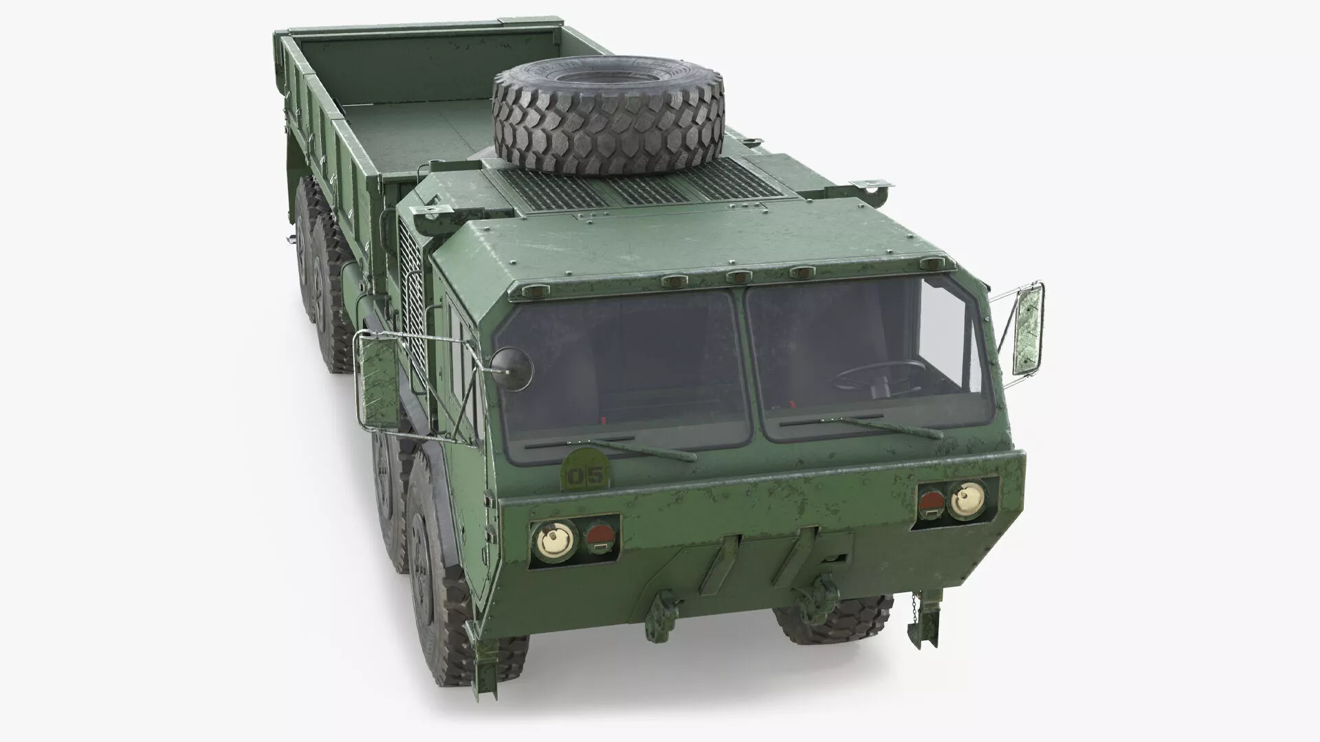 Military Cargo Truck Flatbed Green 3D model