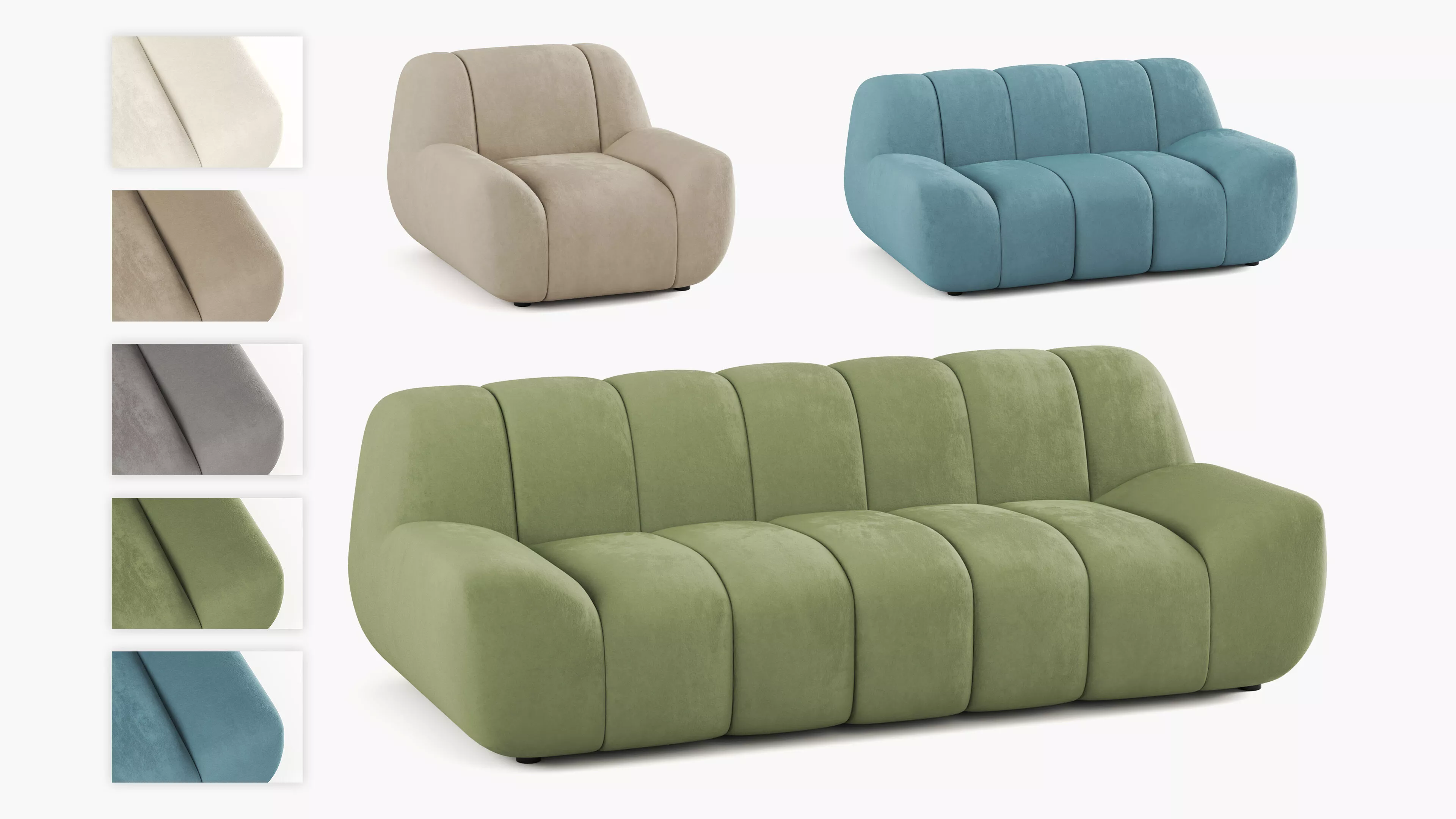 Sofa Set - 3 Pieces - 5 Colors 3D model