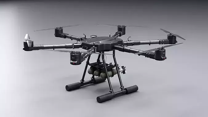 Military Hexacopter UAV - Weaponized Combat Drone with Bombs