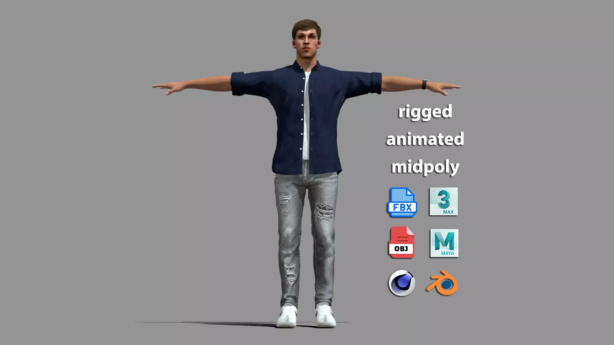 Realistic Rigged Casual Man - Full Body -Face Rig T-Pose 3D model