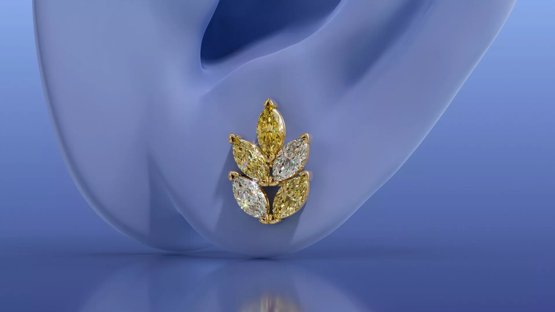 Marquise Cluster Leaf Diamond Stud Earrings Jewelry CAD Design 3D print model