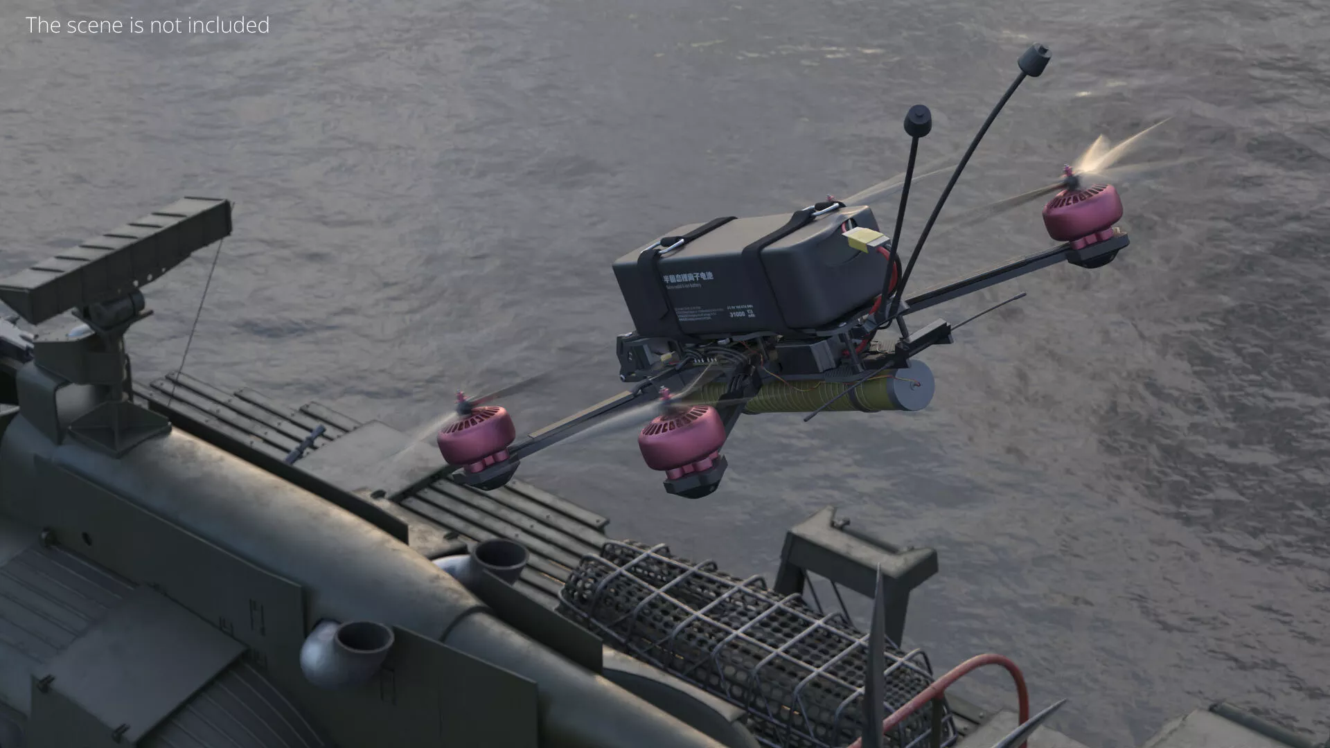 Kamikaze Quadcopter with Mounted Munition Green Rigged for Maya 3D model