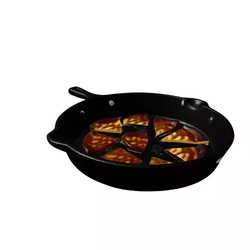 Realistic Fried Food Slices and Skillet 3D model 6