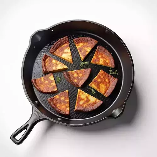 Realistic Fried Food Slices and Skillet 3D model