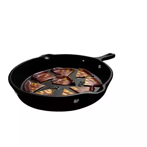 Realistic Fried Food Slices and Skillet 3D model 7