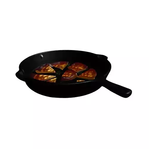 Realistic Fried Food Slices and Skillet 3D model 4