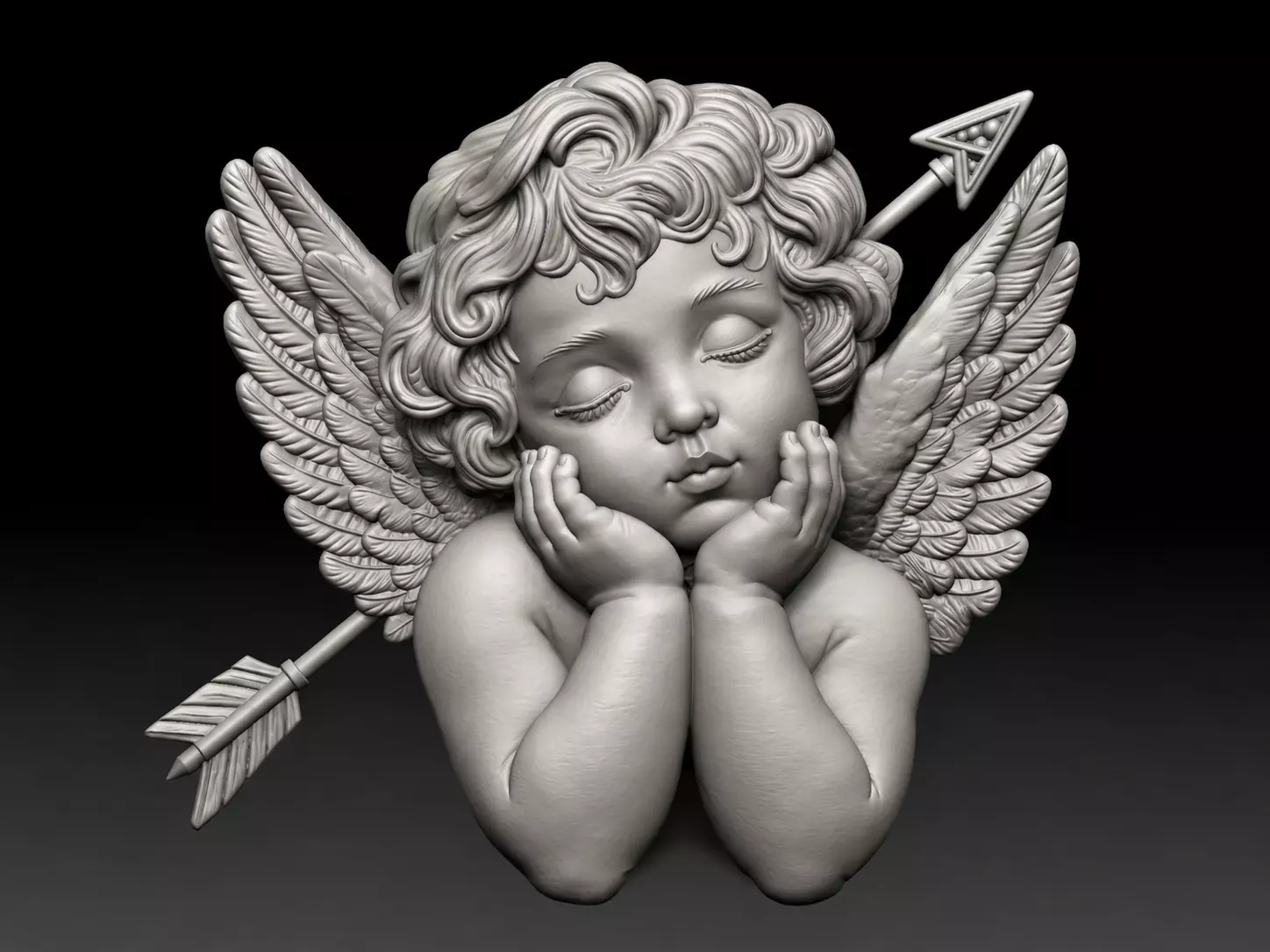 3D bas relief model of a sleeping cherub angel 3D print model
