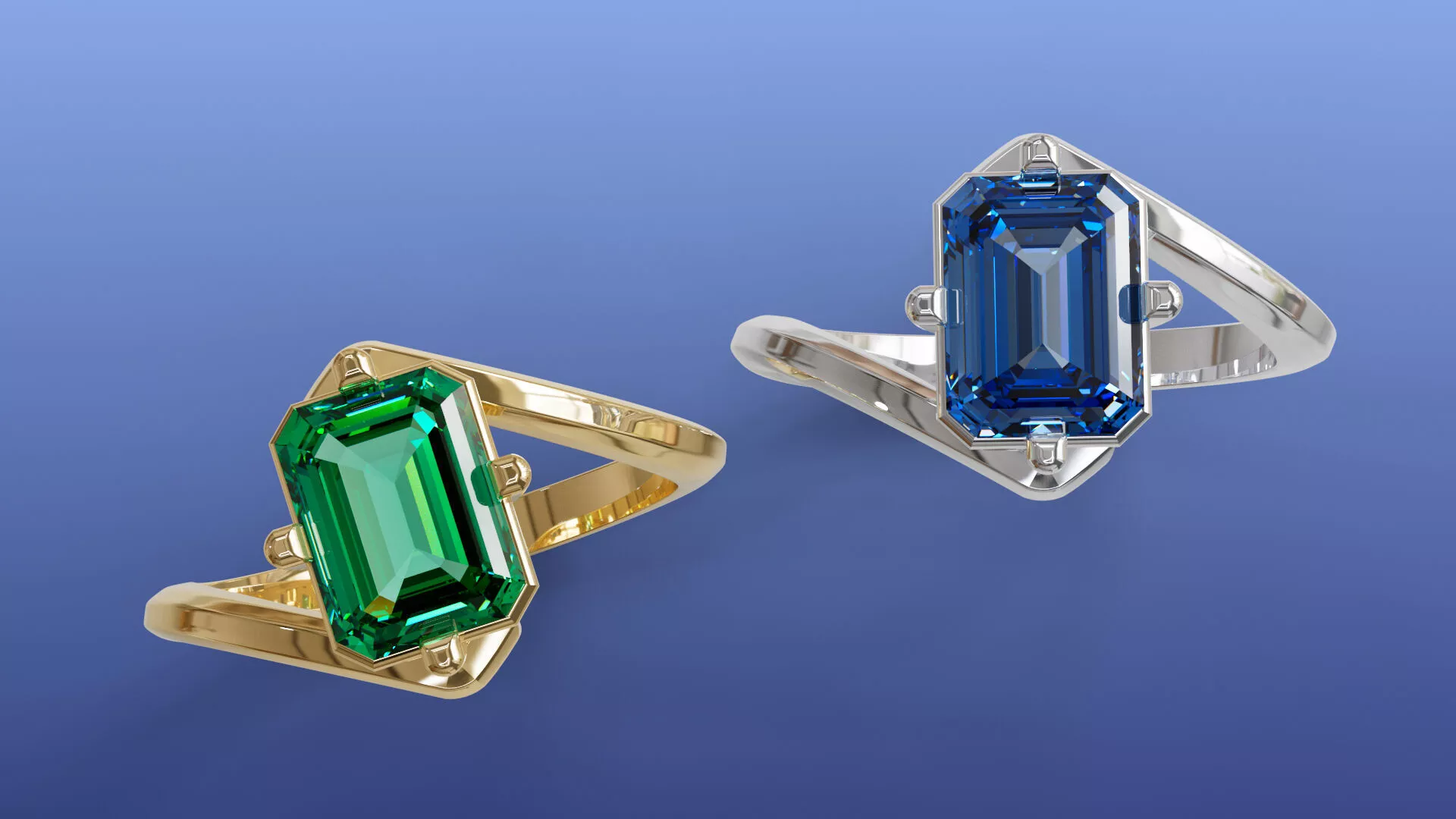 Modern Bypass Emerald Cut Solitaire Ring Modern 3D Jewelry 3D print model