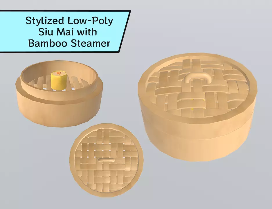 Stylized Low-Poly Siu Mai with Bamboo Steamer Low-poly 3D model