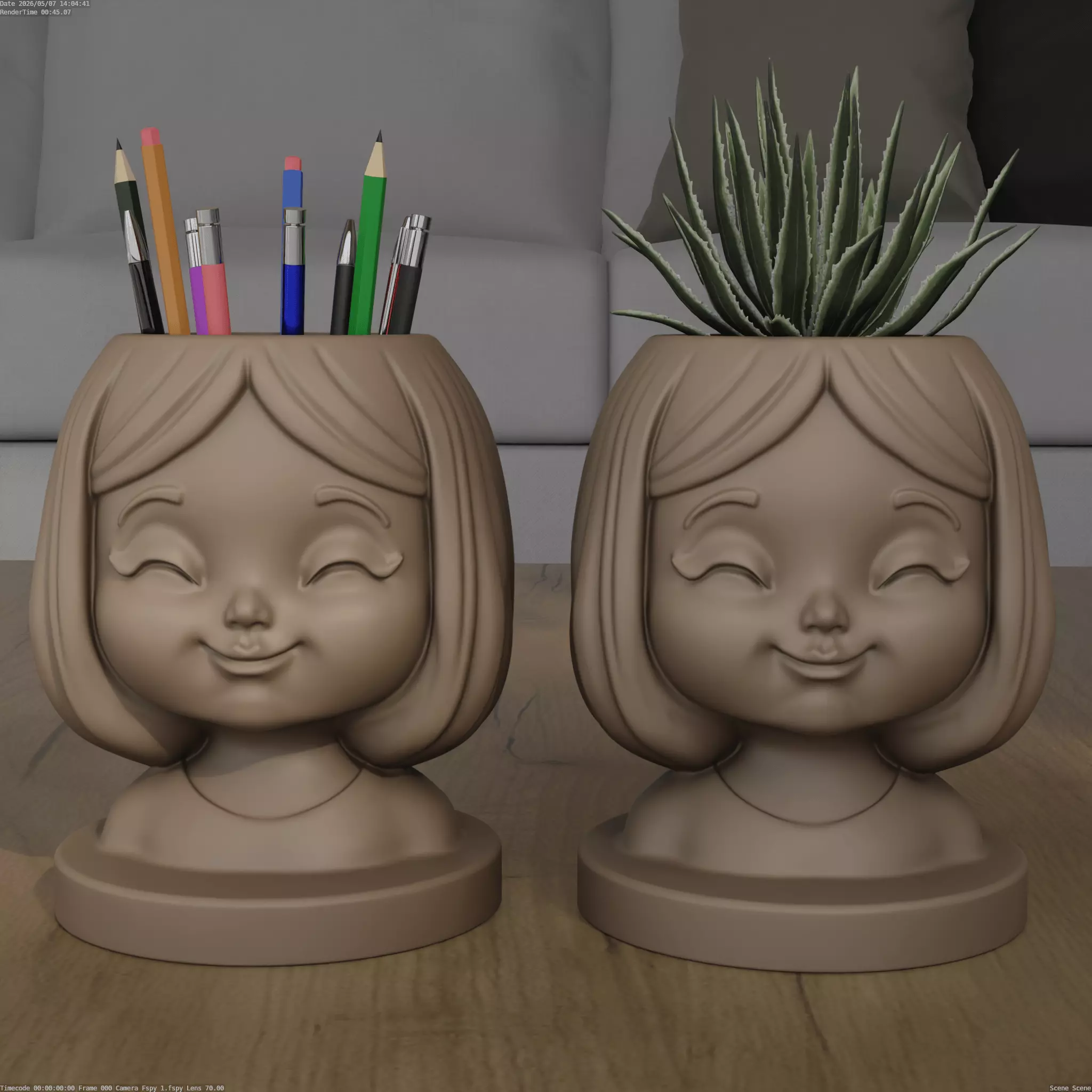 Cute Girl Face Planter and Pencil Holder 3D Model STL 3D print model