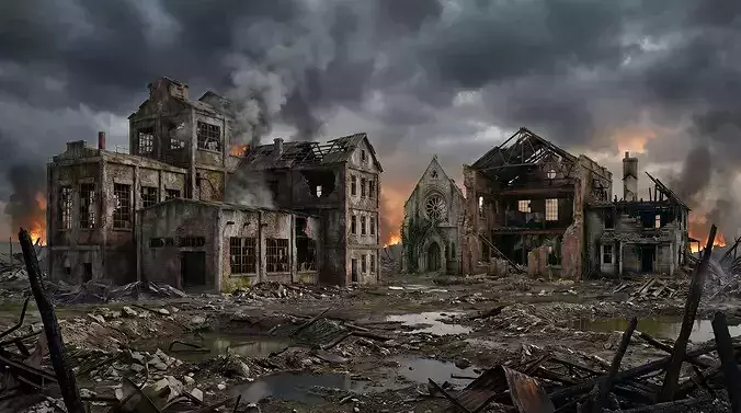 Distant Ruined Buildings
