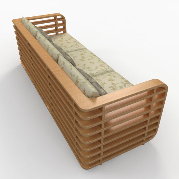 Sofa wooden with cushions 3D model_3