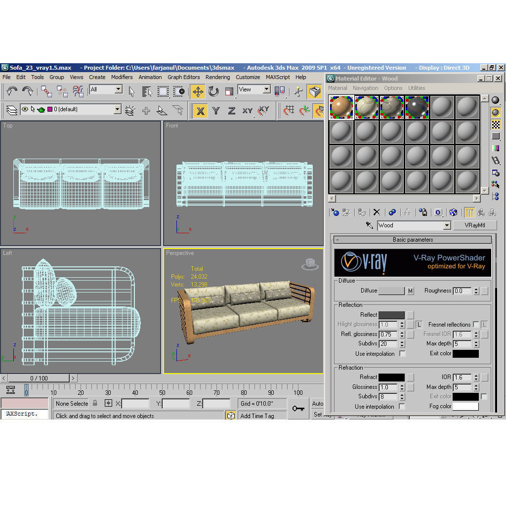 Sofa wooden with cushions 3D model_6