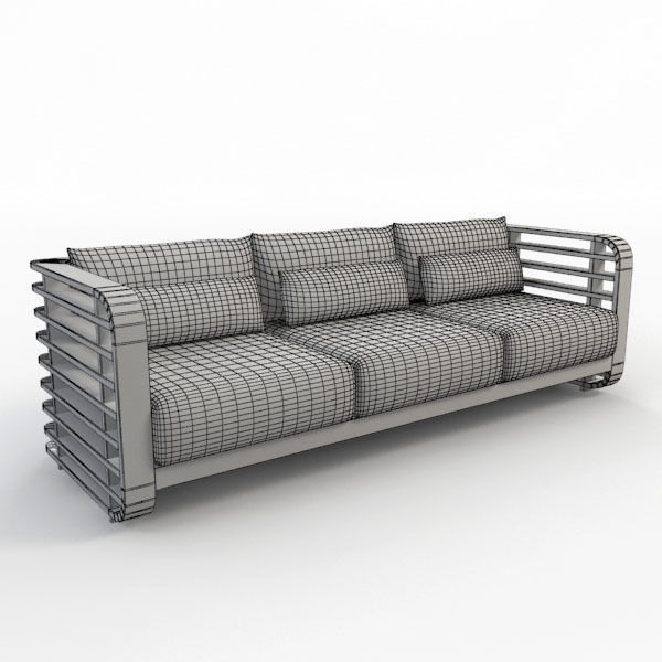 Sofa wooden with cushions 3D model_2