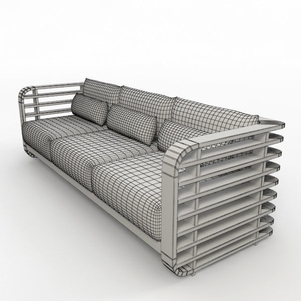 Sofa wooden with cushions 3D model_4