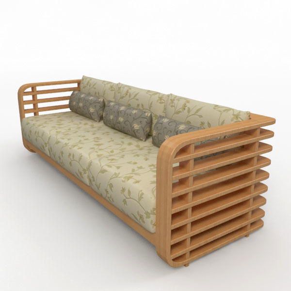 Sofa wooden with cushions 3D model_1