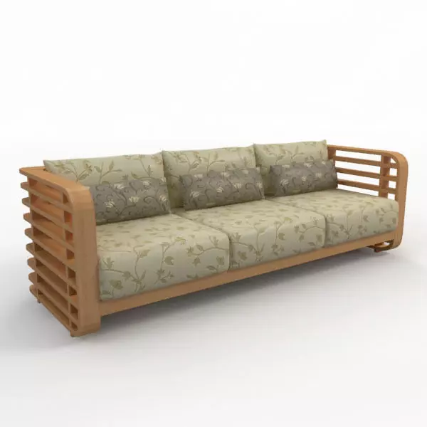 Sofa wooden with cushions 3D model_0