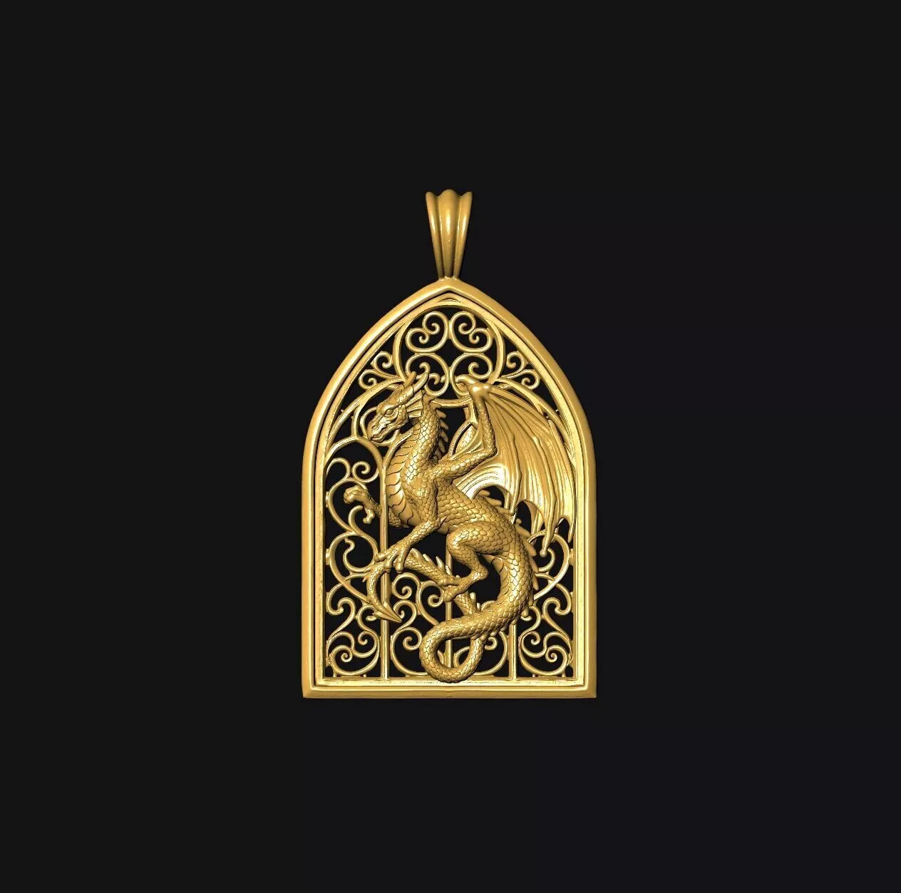 Ancient Wyrm Cathedral - one inch pendant 3D print model
