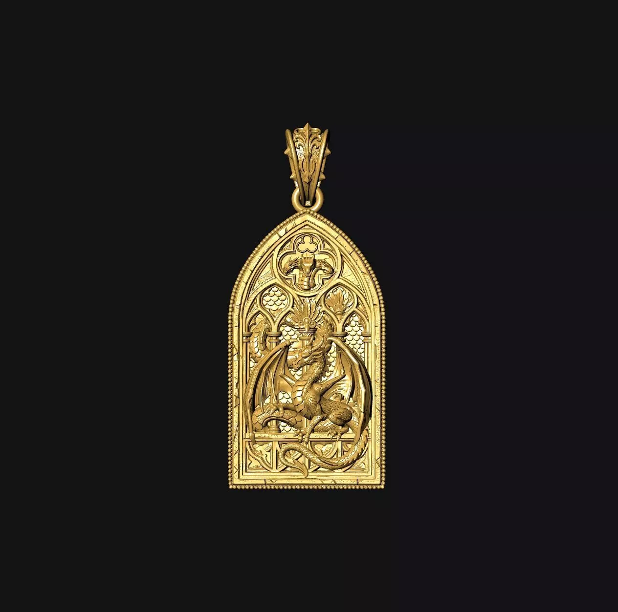 Gothic Dragon Shrine - one inch pendant 3D print model