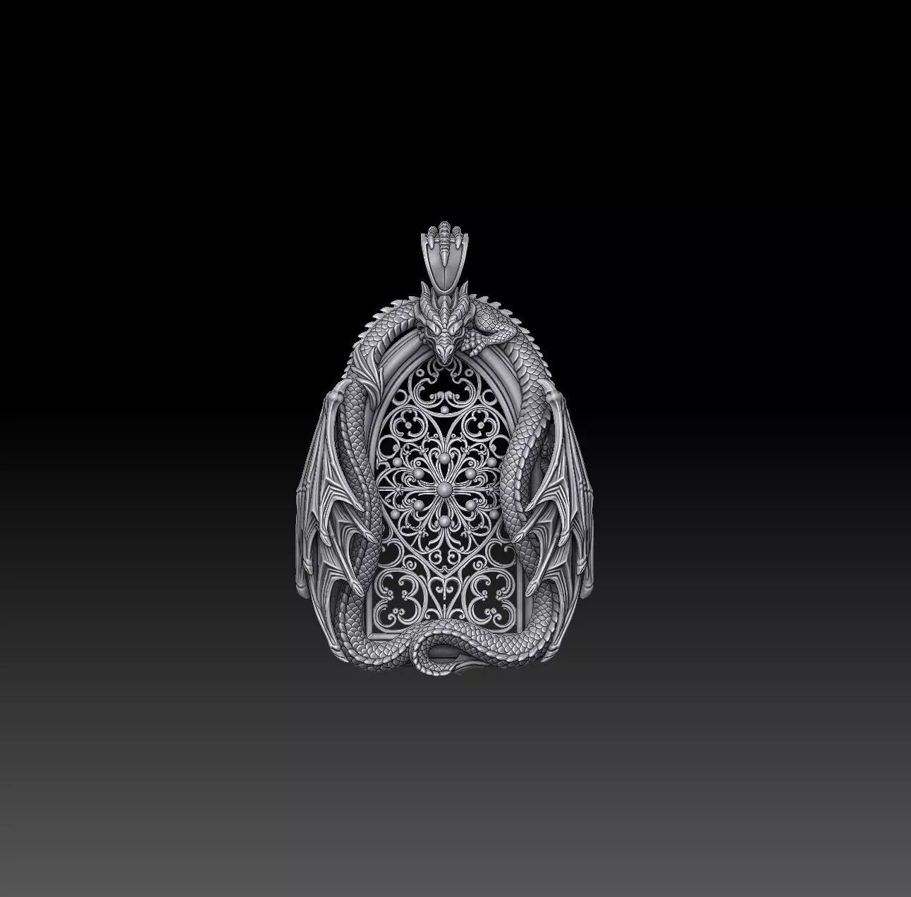 Gothic Nocturnal Dragon - one inch pendant 3D print model