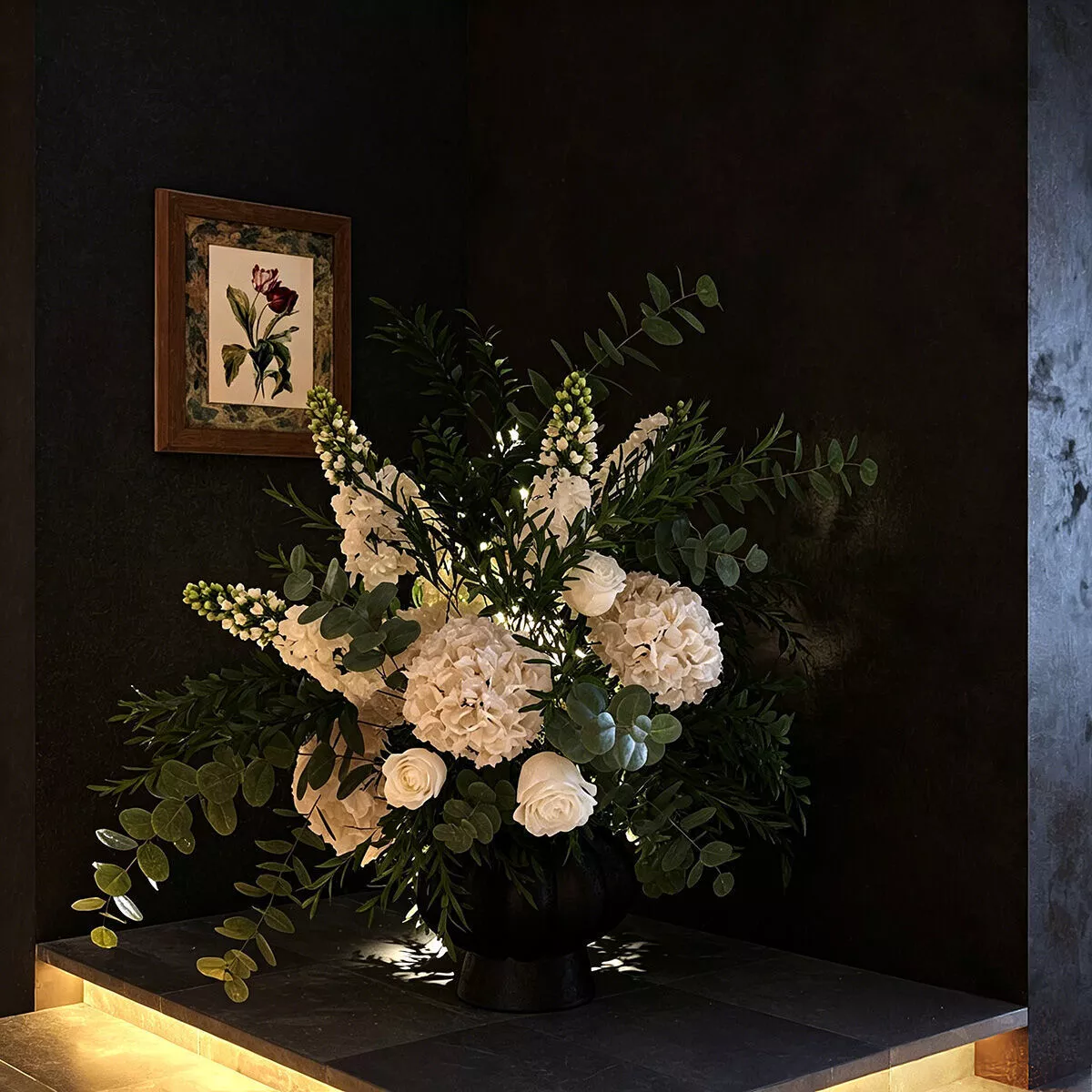 Floral arrangement vase and fresh flowers 3D model