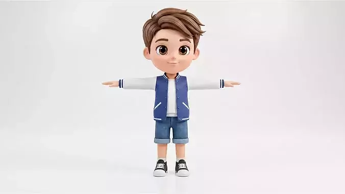 Stylized Cartoon School Boy Character  Rigged and Animated