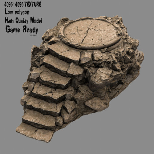 Temple rock with clock Low-poly 3D model
