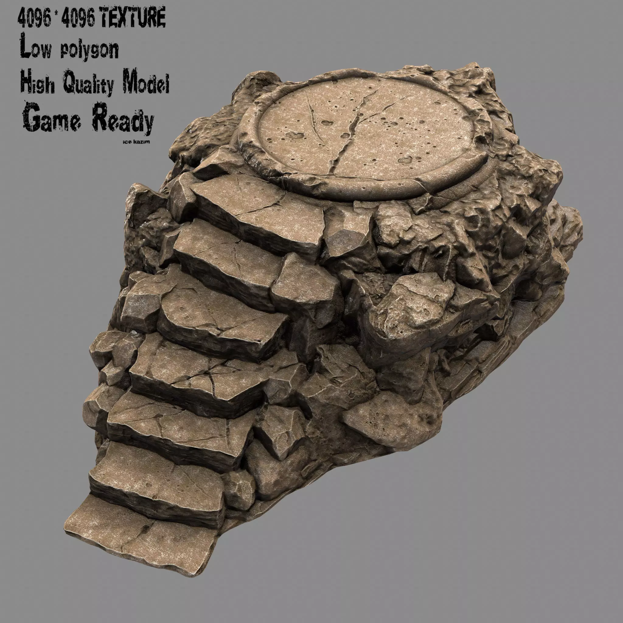 Temple rock with clock Low-poly 3D model_0