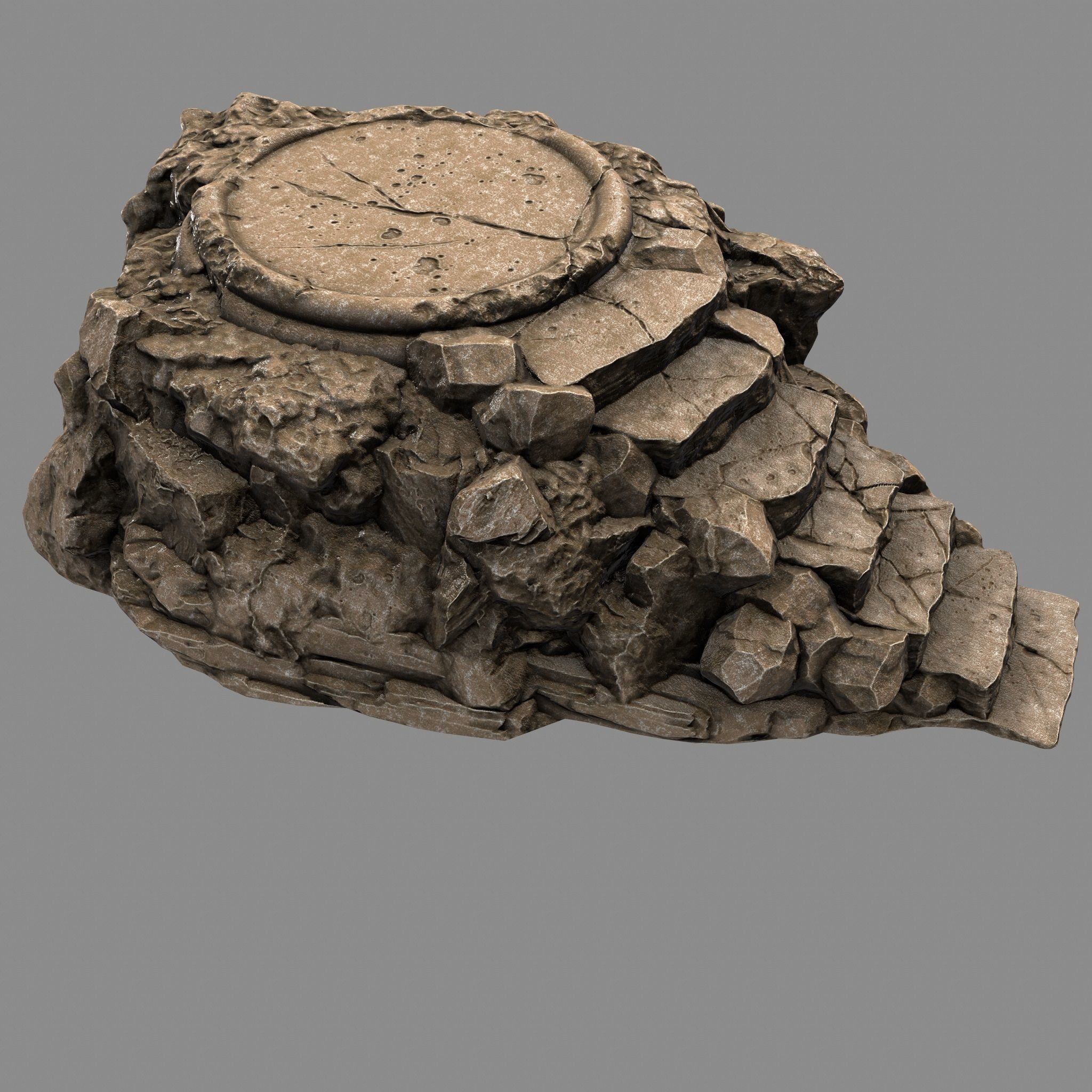 Temple rock with clock Low-poly 3D model_1