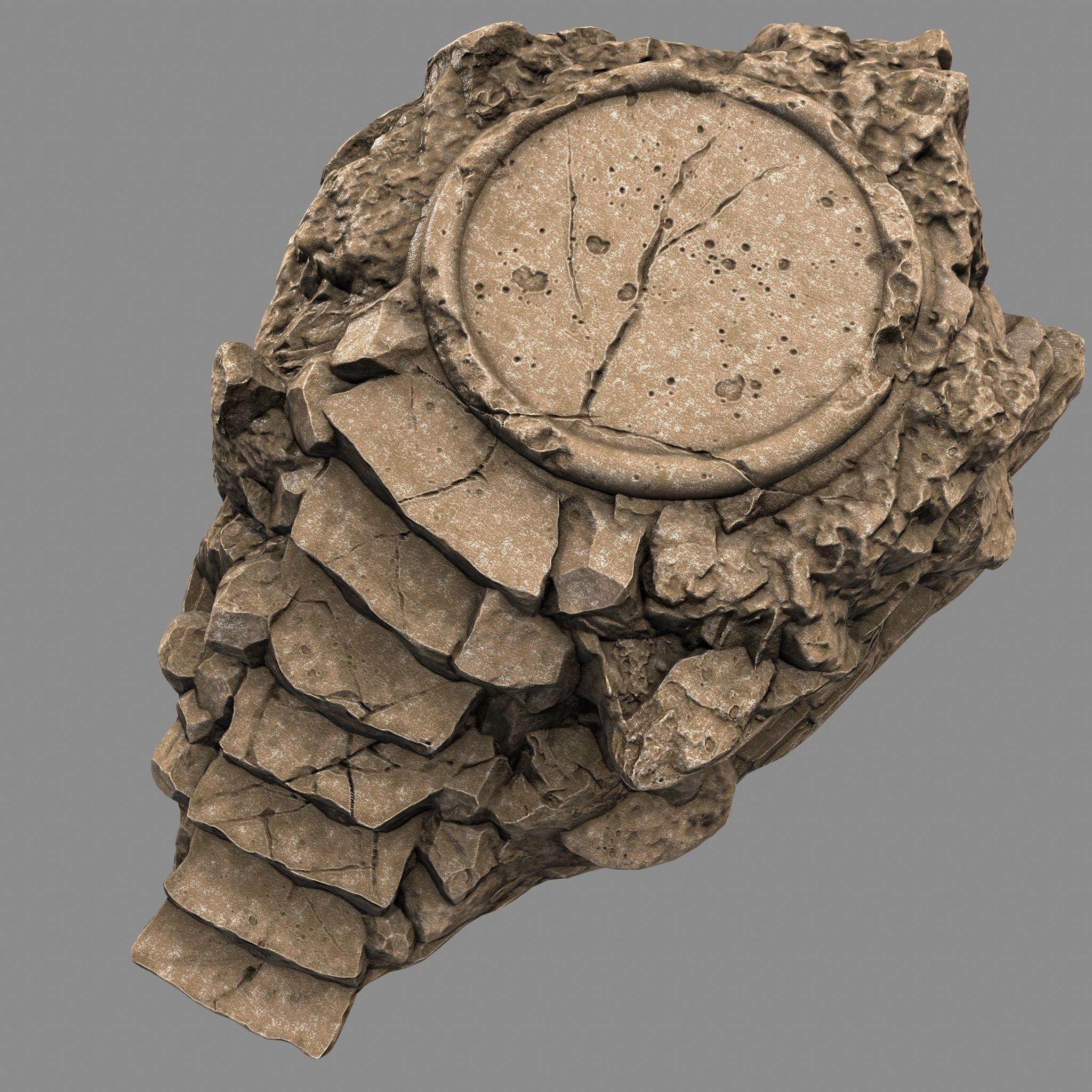 Temple rock with clock Low-poly 3D model_4