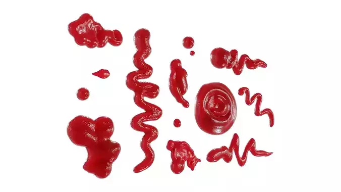 Ketchup Splashes Pack - 12 in 1 3D model 4