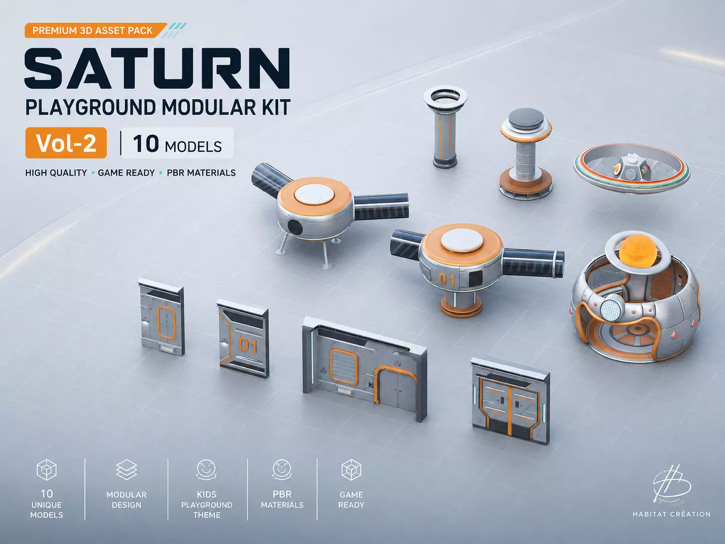 Saturn Sci-fi Modular Kit Vol-2 Low-poly 3D model