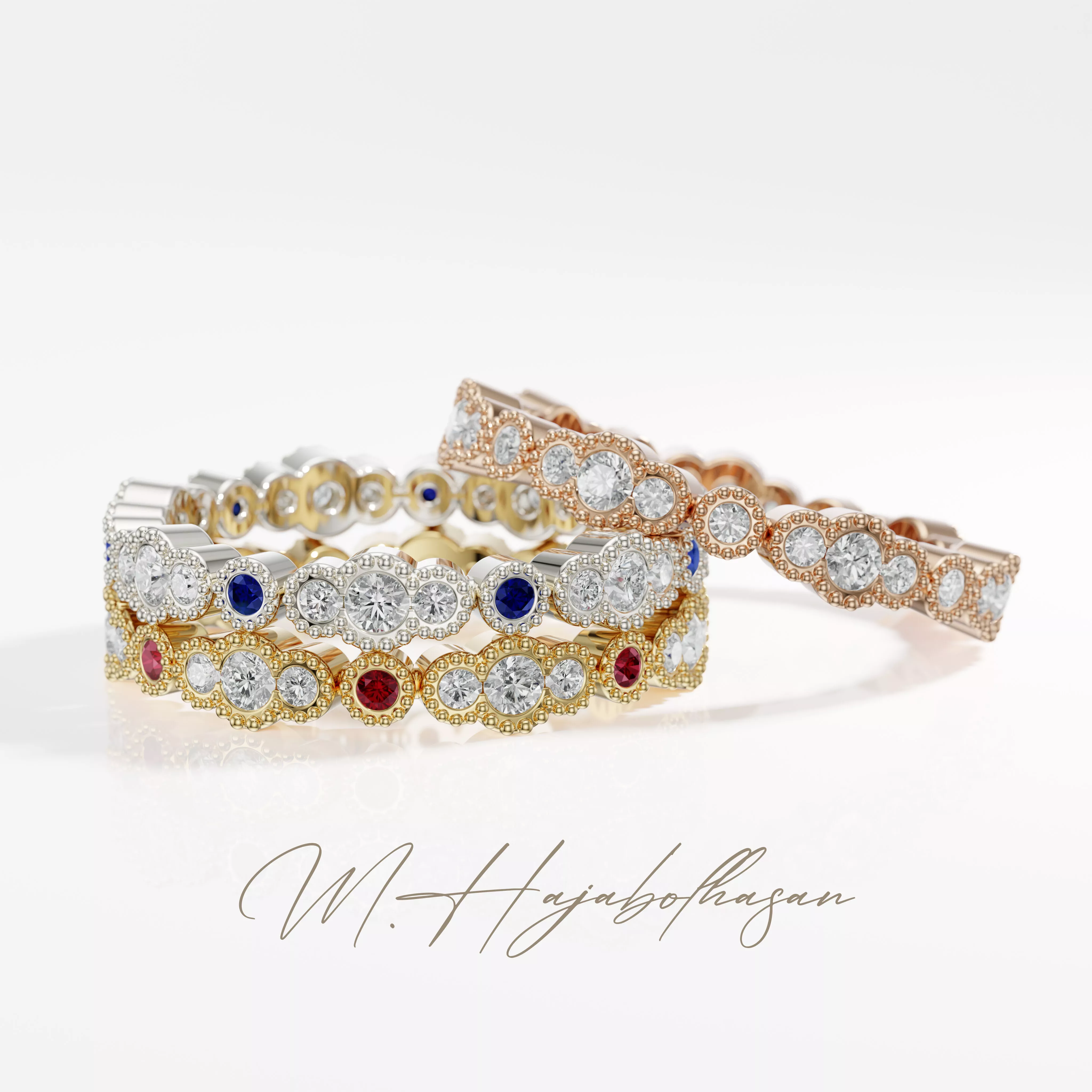 Royal Beaded Eternity Ring with Diamonds 3D print model