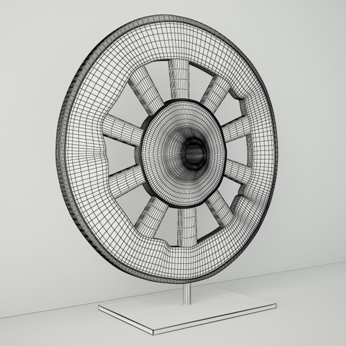 Ox Cart Wheel on Stand 3D model_2