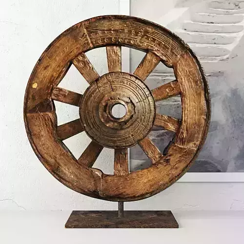 Ox Cart Wheel on Stand