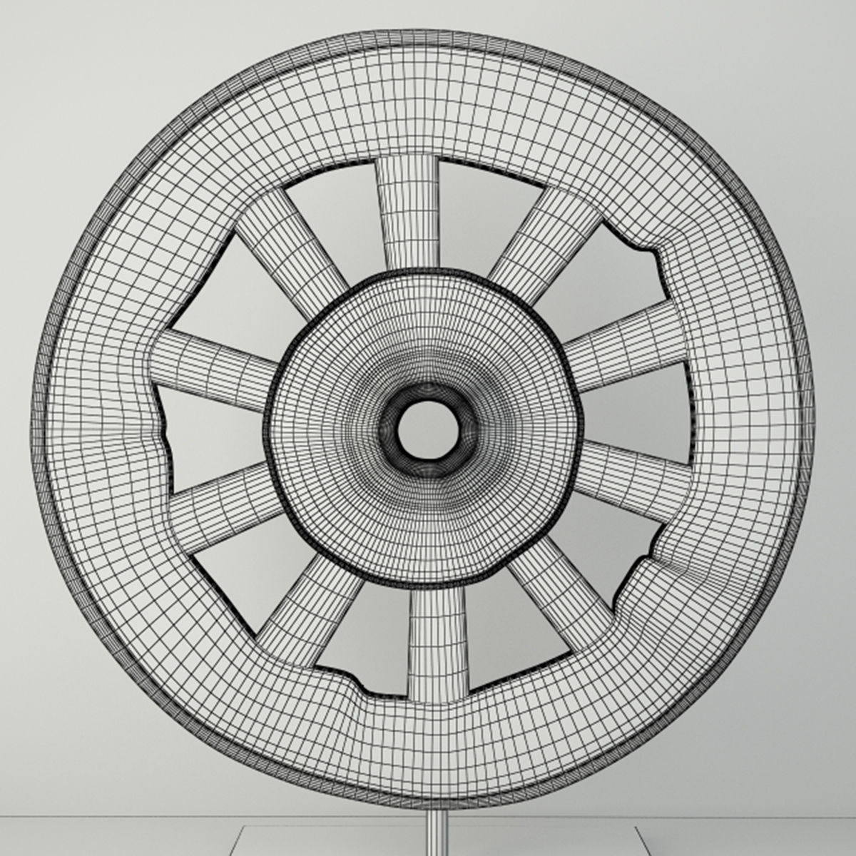 Ox Cart Wheel on Stand 3D model_4